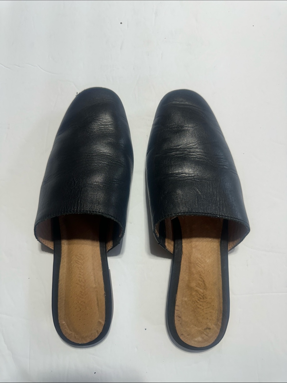 Madewell Black Leather Slip-On Loafers that slide on side elastic stretch